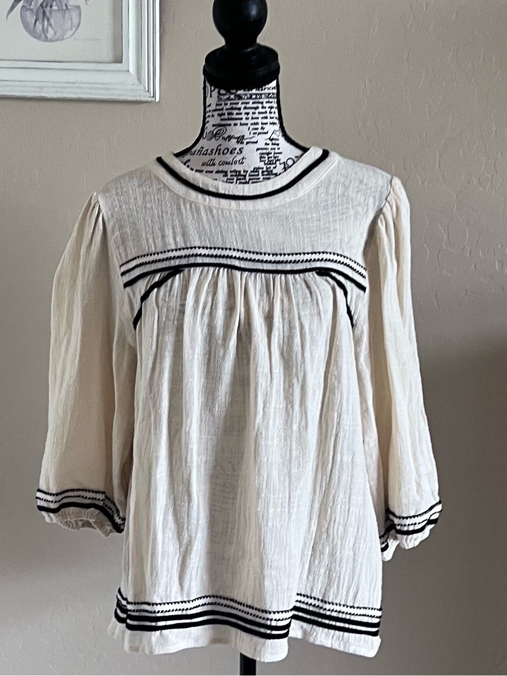 bohme Cream Blouse with Black Trim